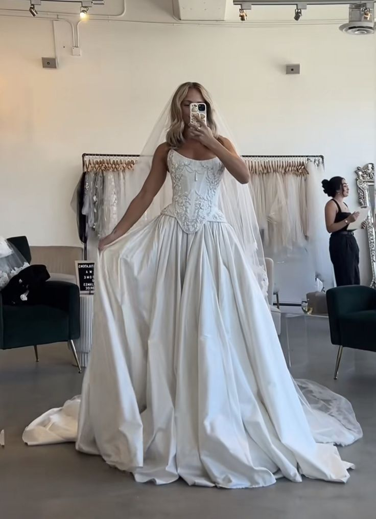 Charming Beaded Satin A Line Slit Prom Dress White Wedding Dress cc1430