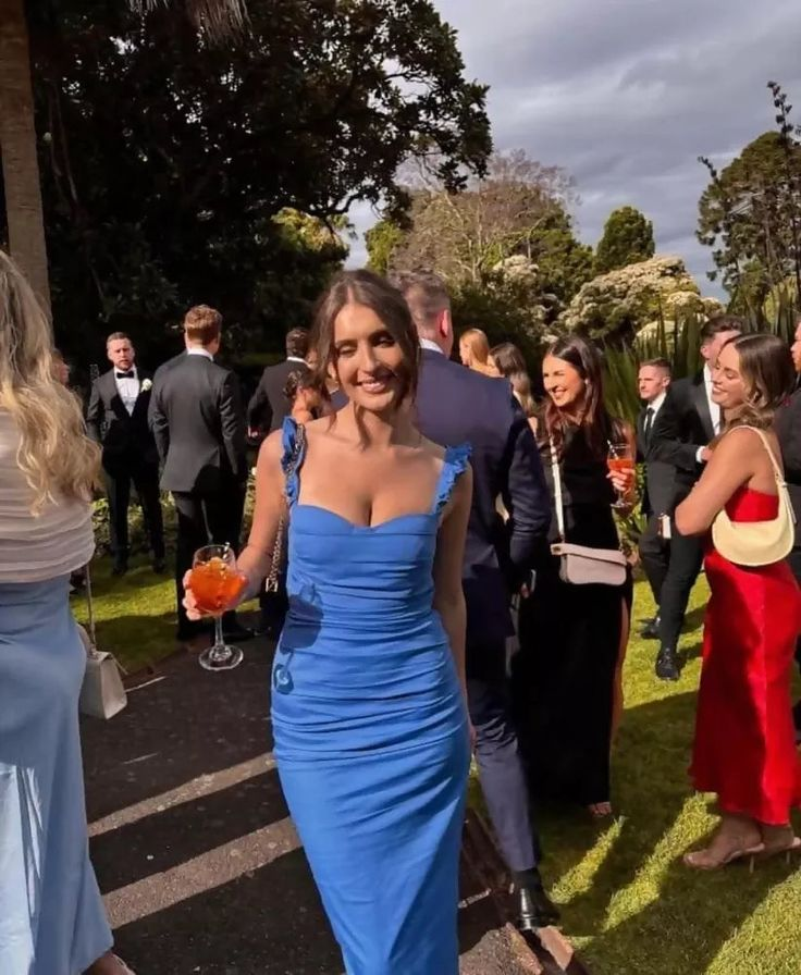 Elegant Blue Sheath Pleated Prom Dress Long Party Evening Dress cc1817