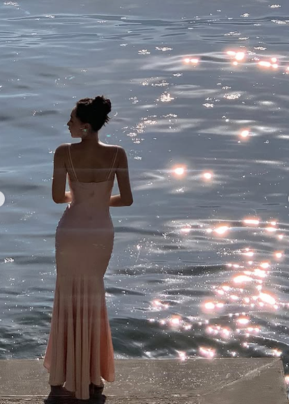 Elegant Straps Pink Satin Mermaid Evening Dress Formal Prom Dress cc1983