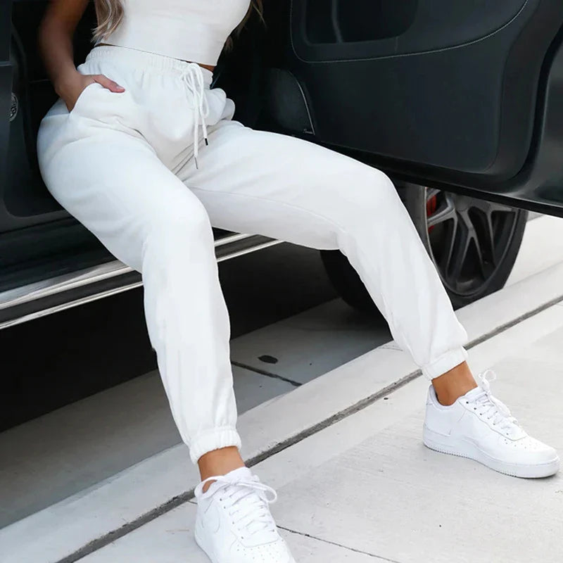 Oversized Sports Casual Trousers: White Women's Balck Sweatpants