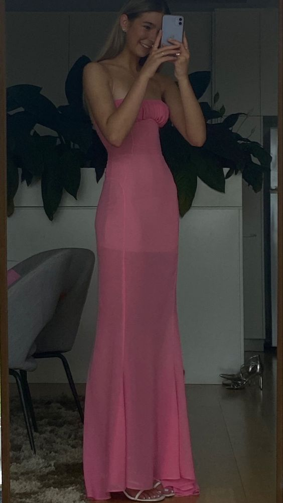 Elegant Pink Strapless Sheath/Column Evening Dress,Pink Gala Dress cc1098
