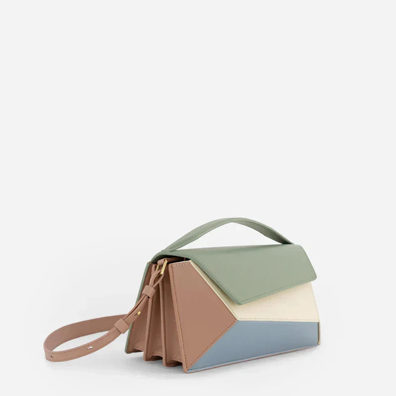Color Block Top Handle Structured Shoulder Bag