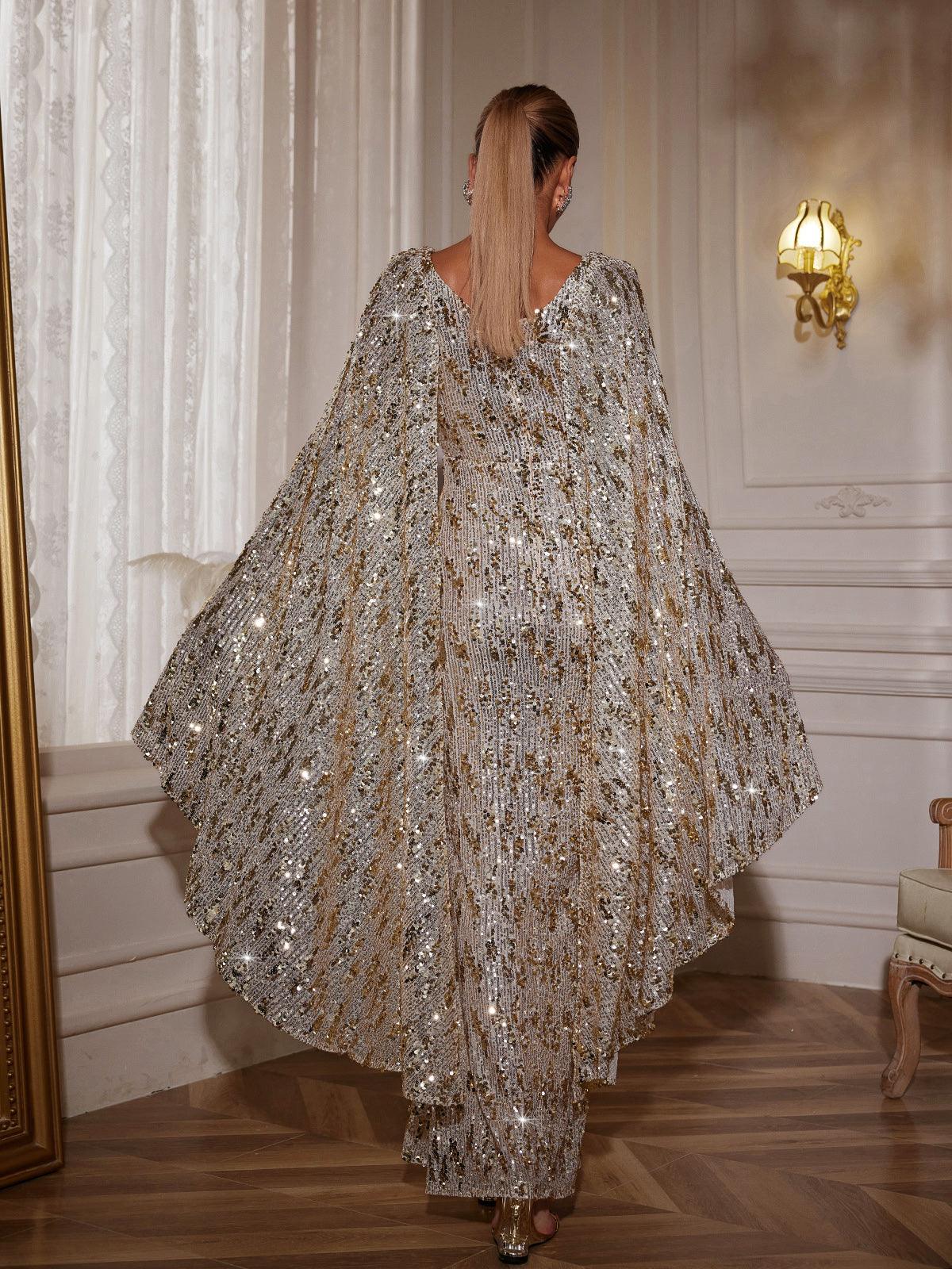 Draped Sleeve Sequin Maxi Dress - View 6