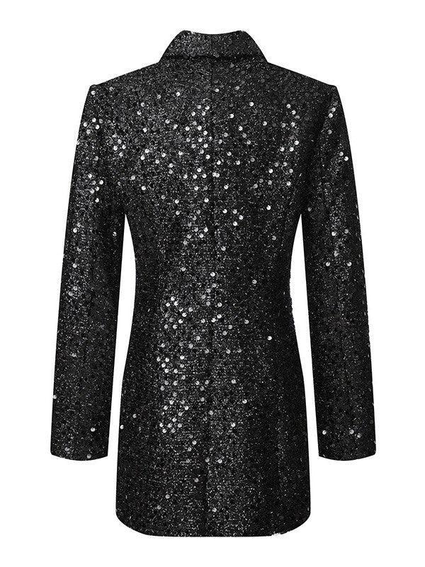 Sequin Deep V-Neck Long Sleeve Double Breasted Blazer Mini Dress