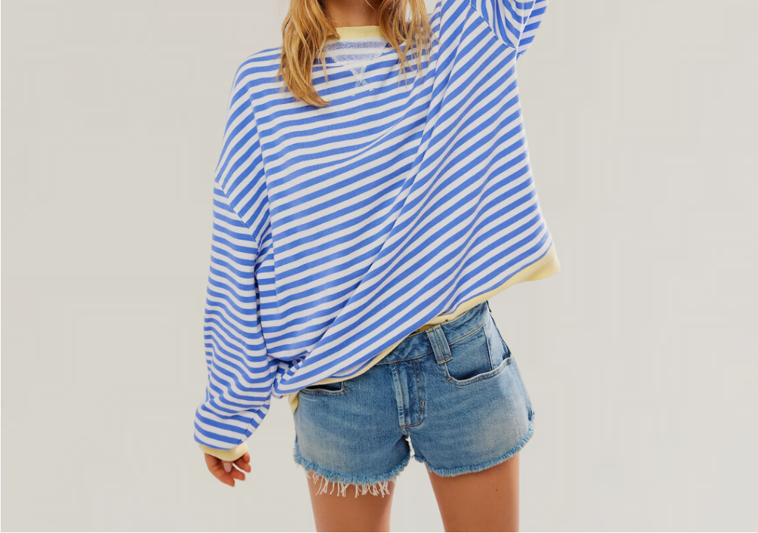 Striped Boat Neck Long Sleeve Oversized Sweatshirt