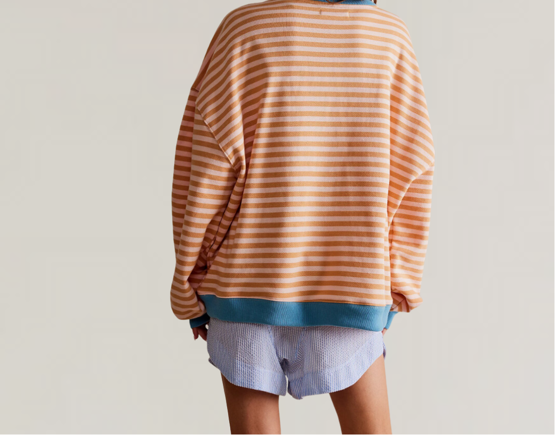 Striped Boat Neck Long Sleeve Oversized Sweatshirt