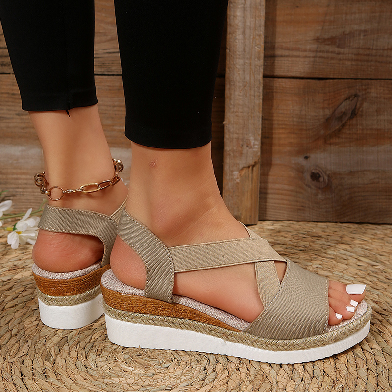 Open Toe Cross Strap Espadrille Wedge Sandals