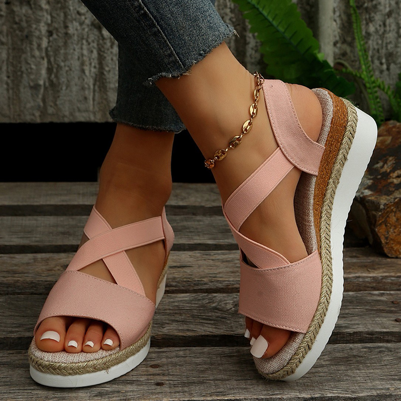Open Toe Cross Strap Espadrille Wedge Sandals
