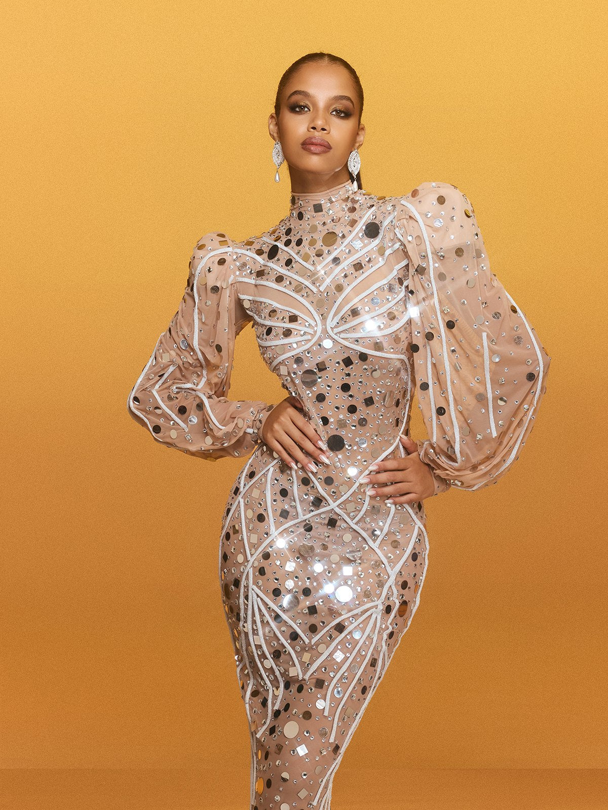 Long Sleeve Embellished Maxi Dress - View 2