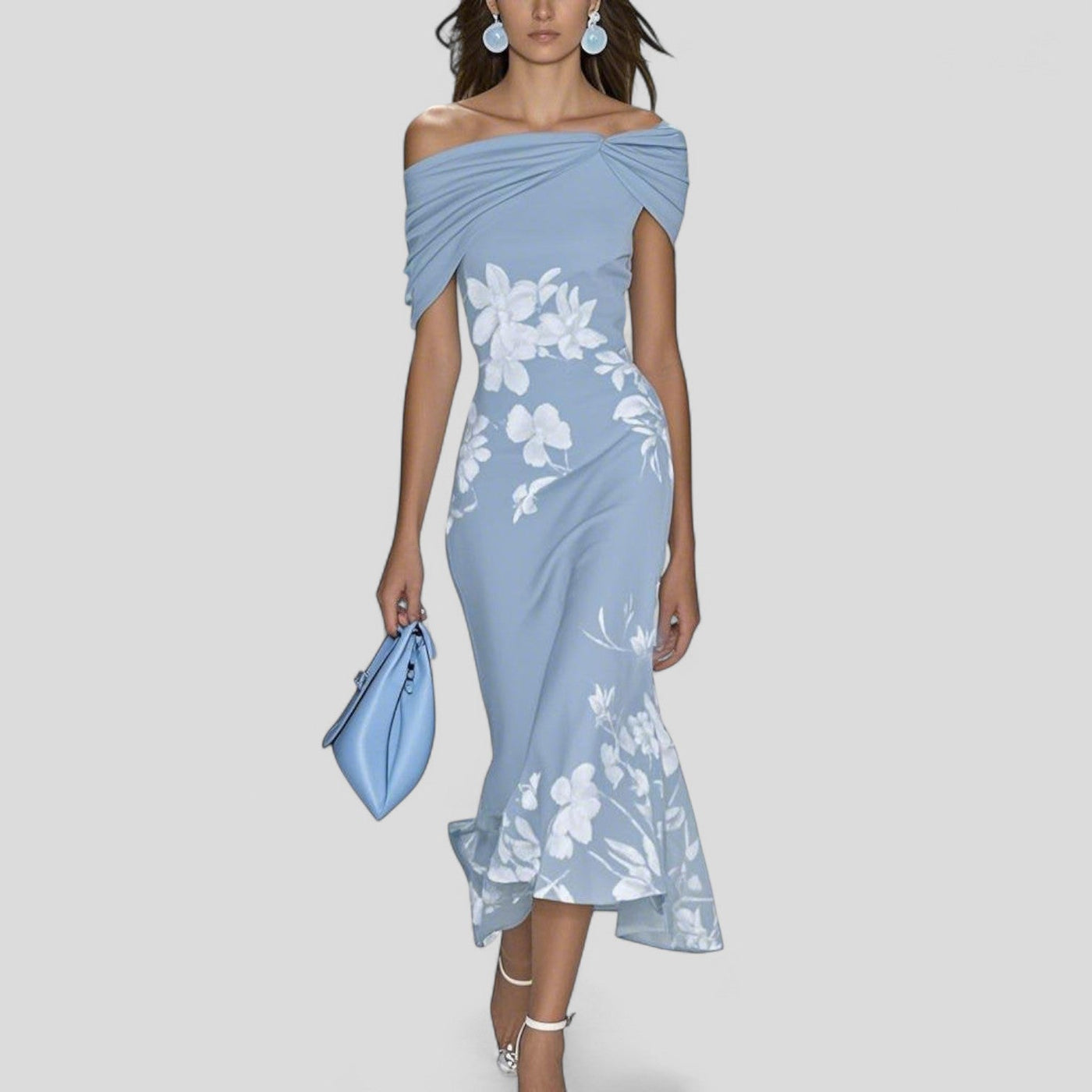 Off Shoulder Floral Mermaid Midi Dress 2