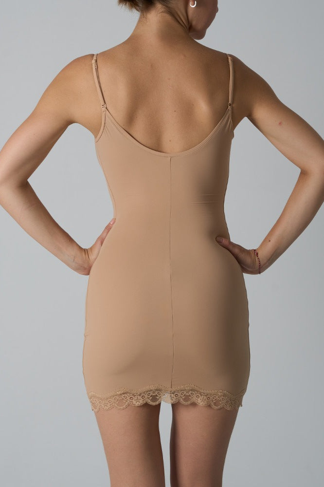 Lace Trim Spaghetti Strap Scoop Neck Bodycon Mini Dress