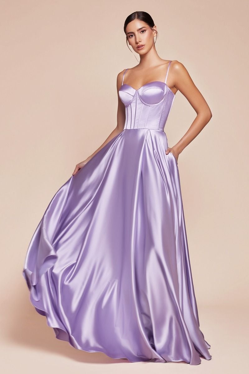Satin Spaghetti Strap Corset Bustier High Split Maxi Formal Gown 3