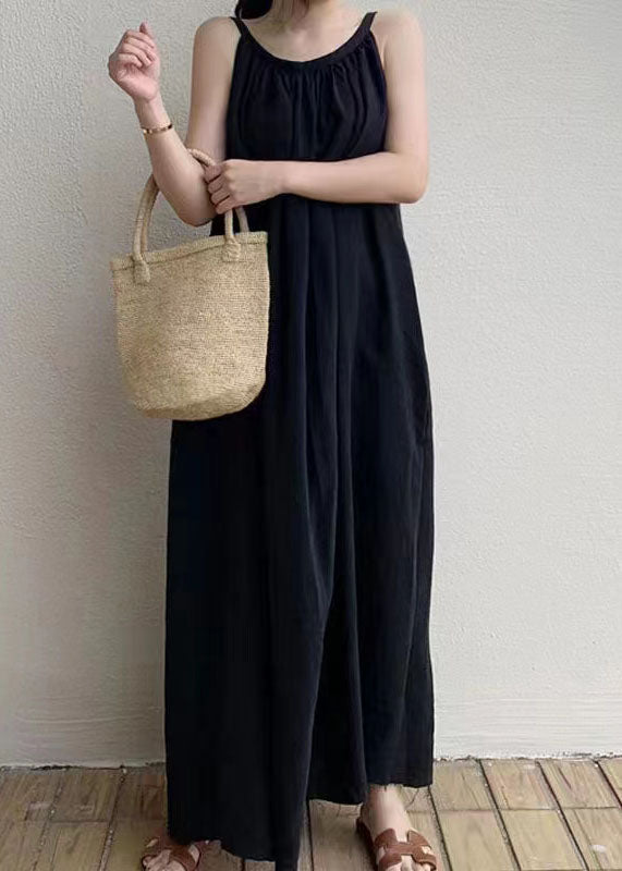 Spaghetti Strap Gathered Neck Oversized A-Line Maxi Dress