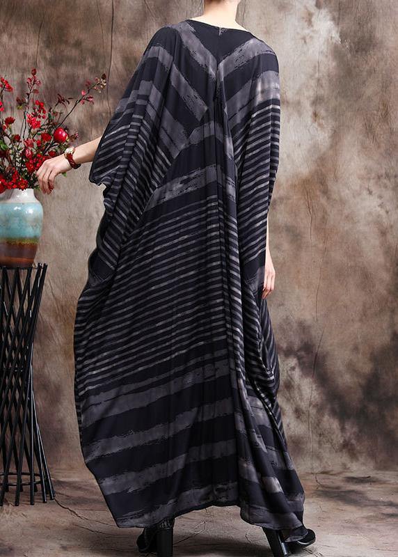 Brushstroke Stripe Deep V-Neck Kimono Sleeve Oversized Kaftan Maxi Dress