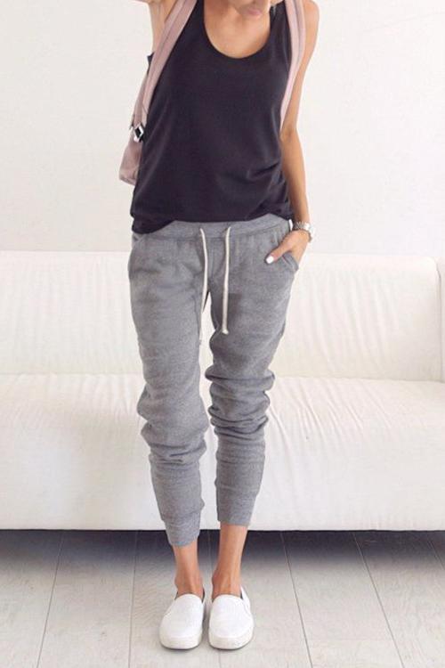 Brushed Drawstring Pockets Pants