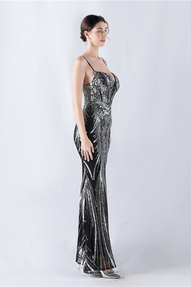 Sequin Spaghetti Strap Sweetheart Mermaid Formal Gown