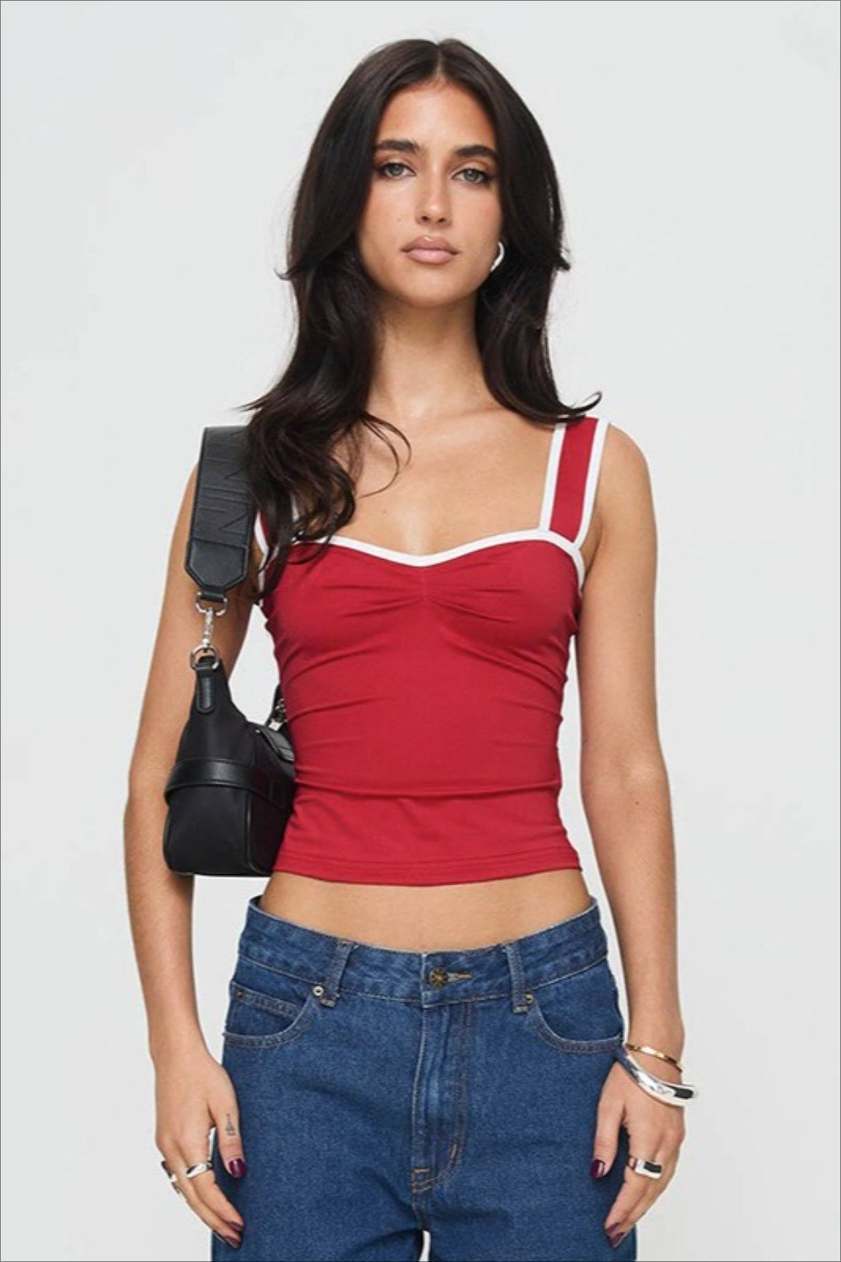 Color Block Square Neck Ruched Cami Top