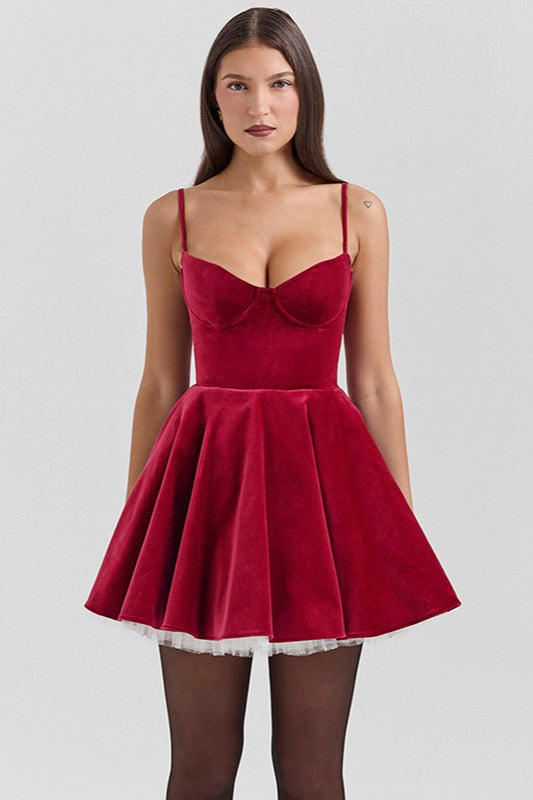 Velvet Corset Sweetheart Spaghetti Strap Tulle Layer Mini Dress