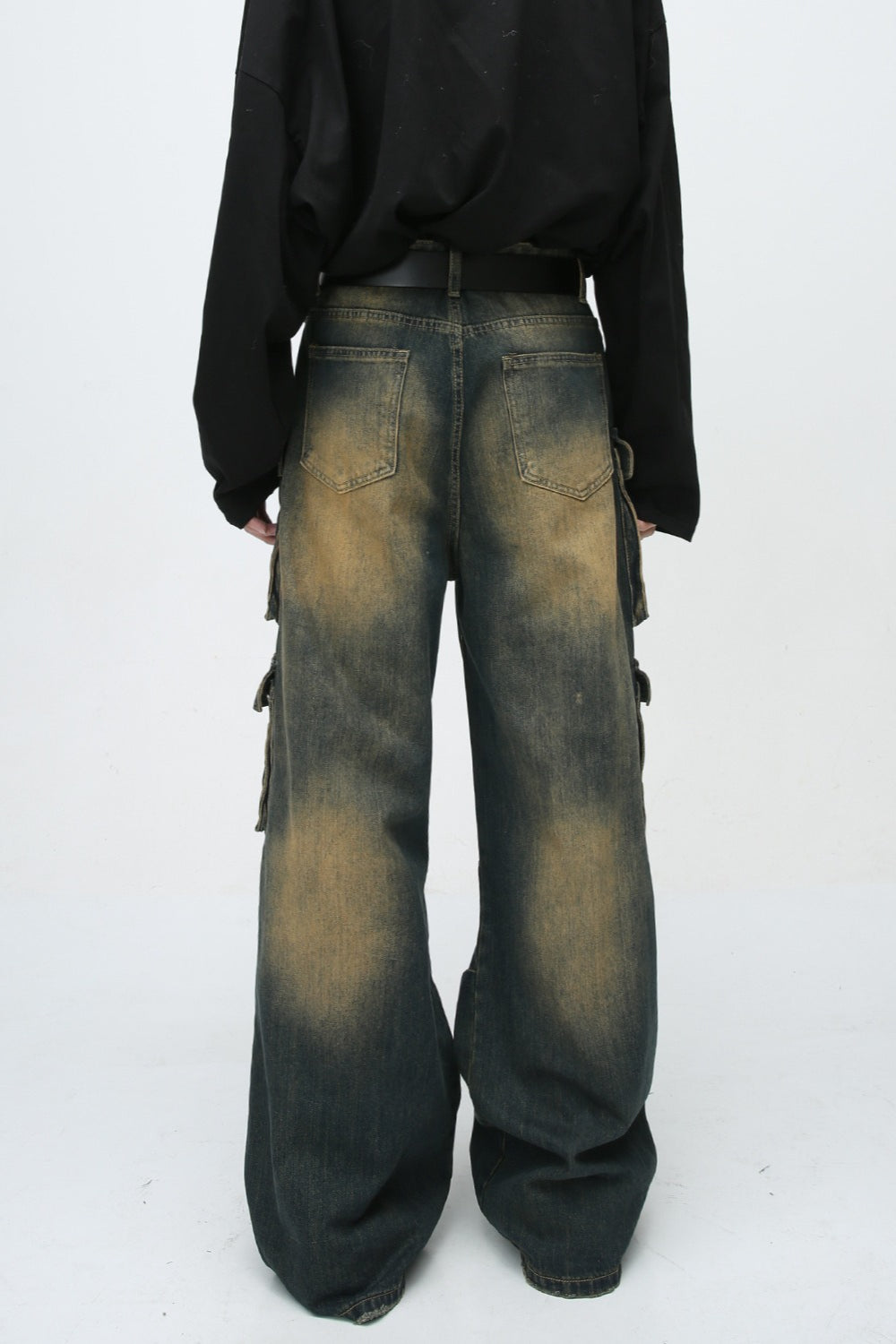 Paneled Multi Pocket Distressed Vintage Cargo Jeans