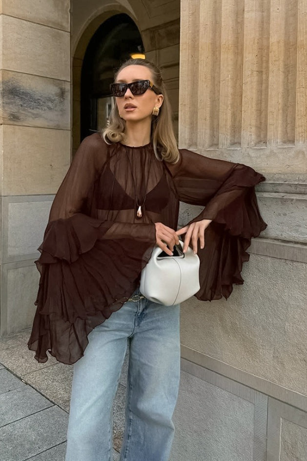 Ruffle Sleeve Loose Chiffon Blouse