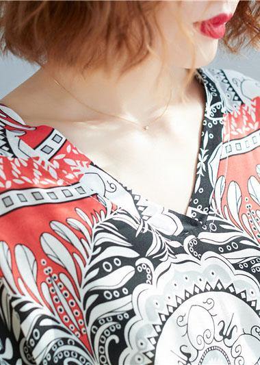 Mandala Medallion Print V-Neck Batwing Sleeve Border Trim Oversized Maxi Dress