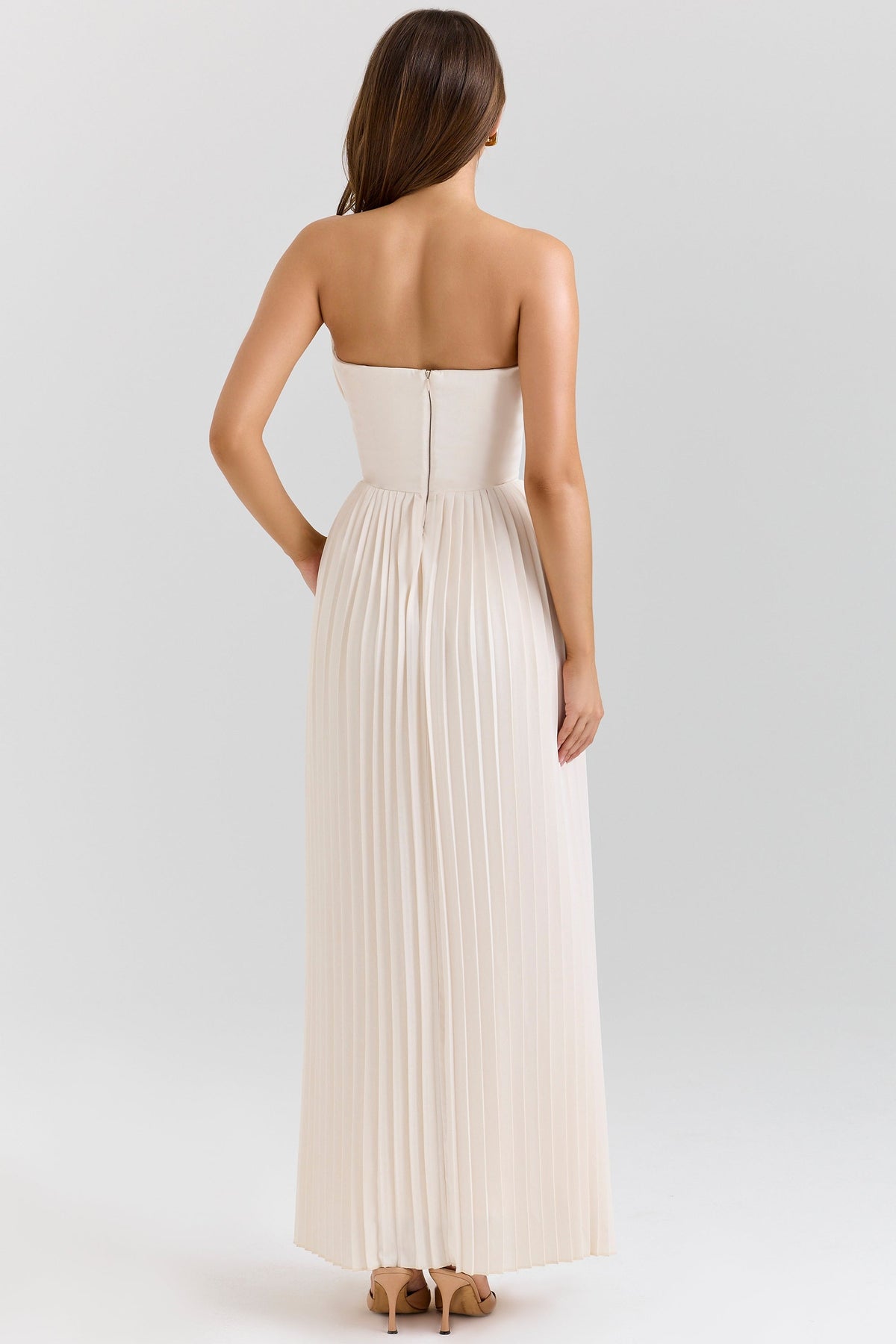 Strapless Sweetheart Bustier Pleated A-Line Maxi Dress 7