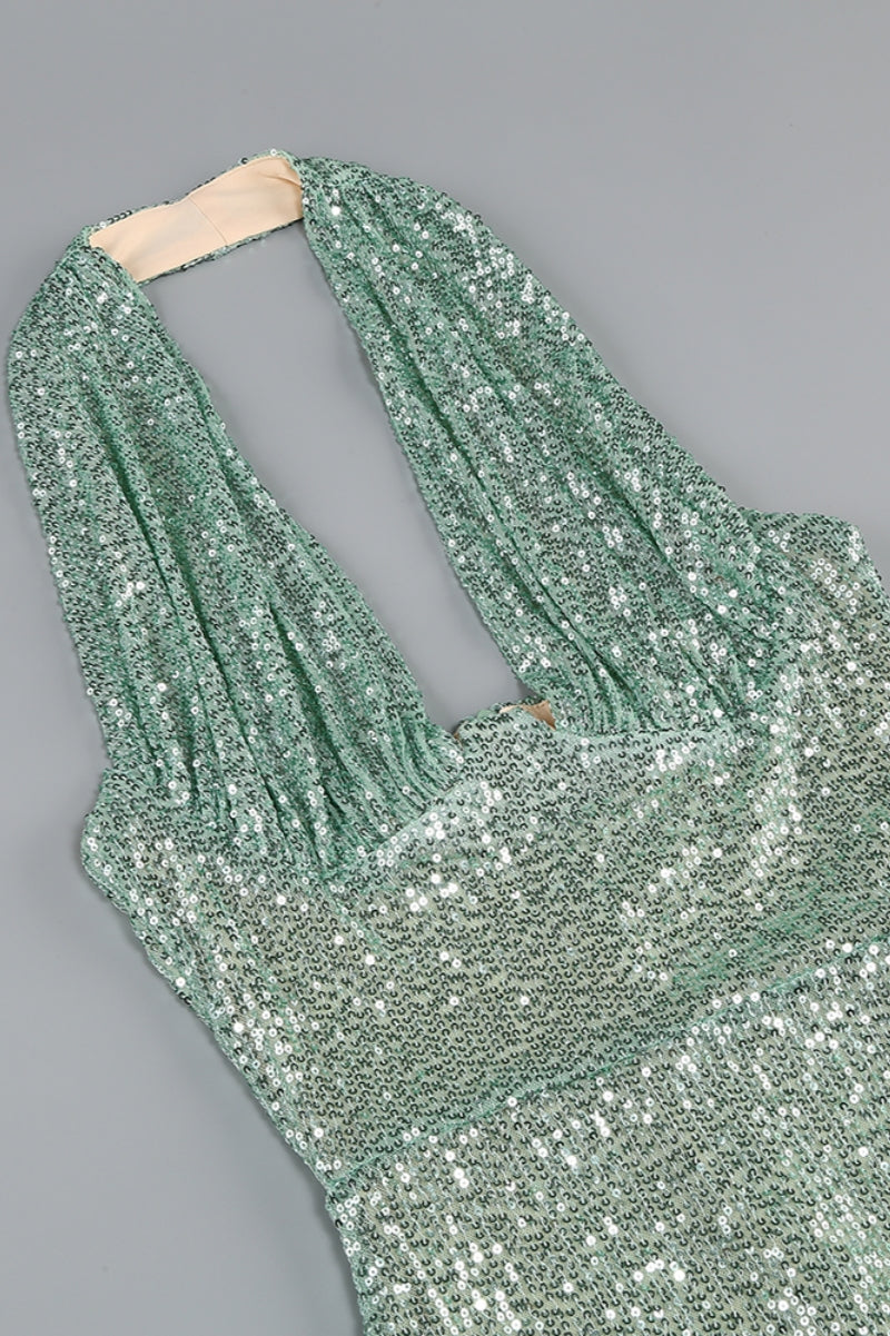 Elsinx Green Backless Sequin Maxi Dress - View 5