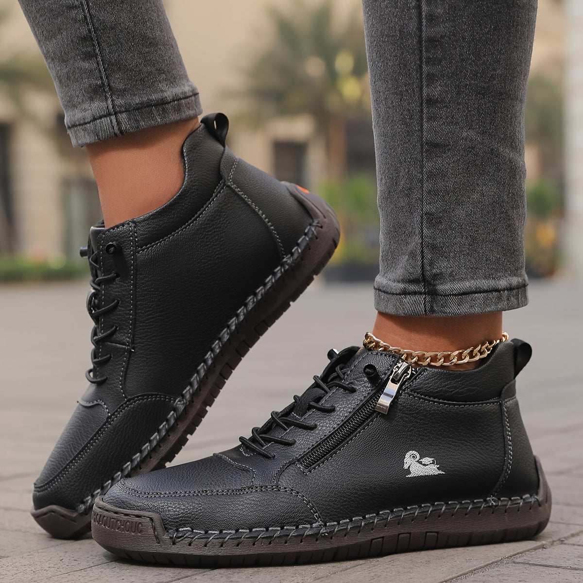 Lace Up Side Zip Stitched Ankle Boots