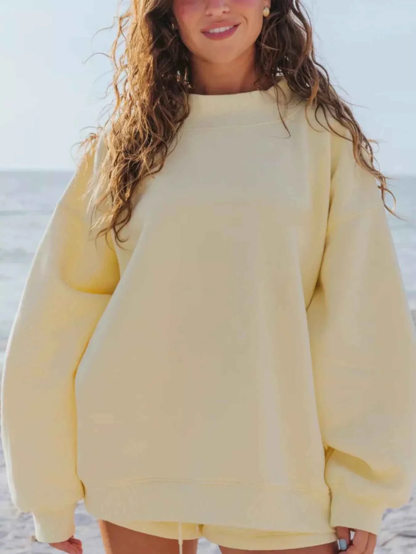 Relaxed Fit Round Neck Sweatshirt and Shorts Set