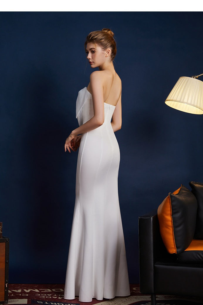 Strapless Organza Bow Bustier Mermaid Gown