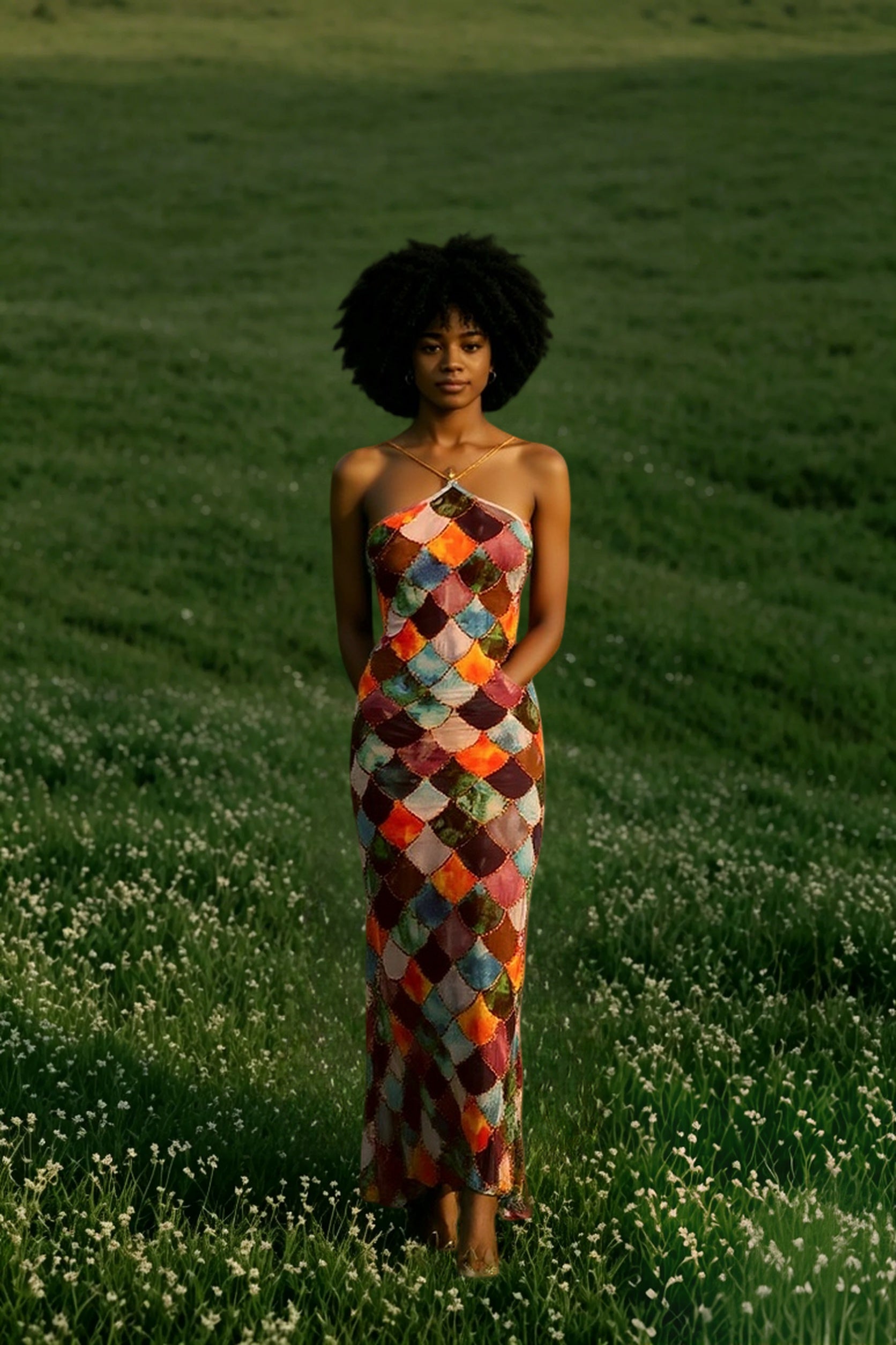 Off-the-Shoulder Halter-Neck Maxi Dress