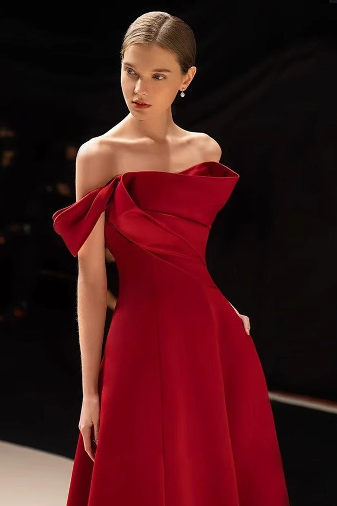 Satin Off Shoulder Ruched Formal Dress