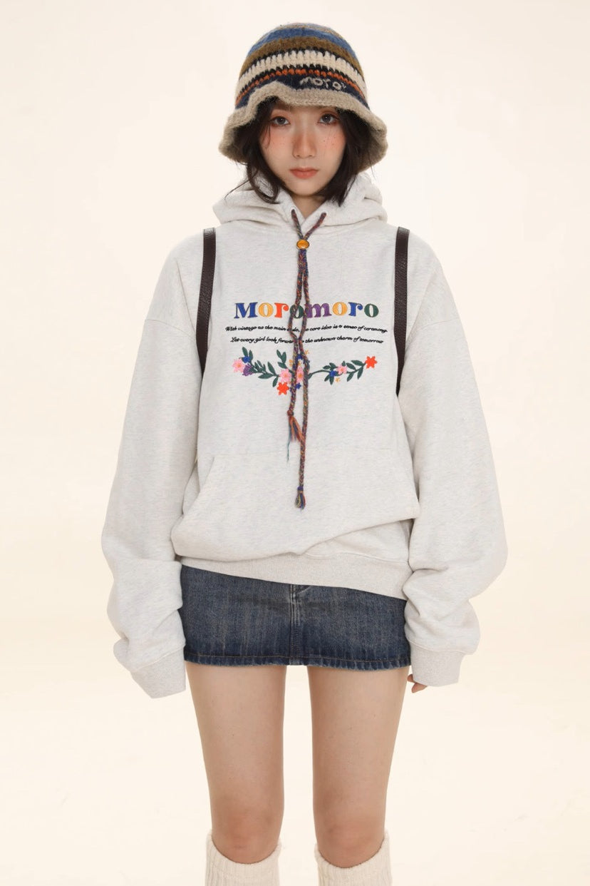 Letter Embroidered Cozy Pullover Hoodie