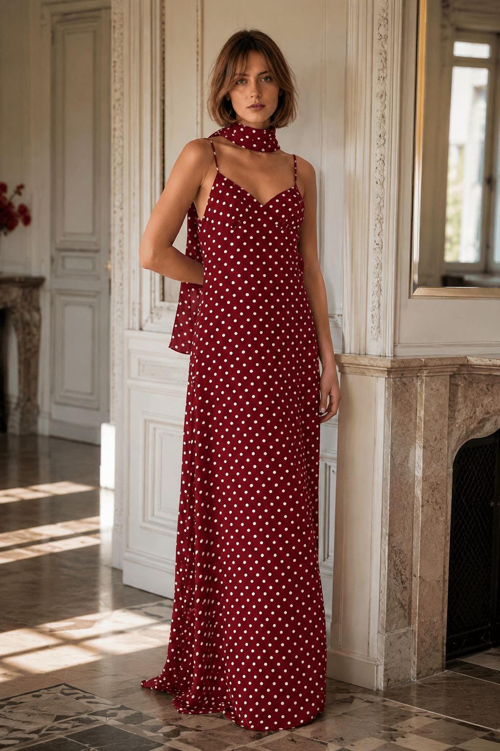 Polka Dot Backless Slim Fit Slip Dress