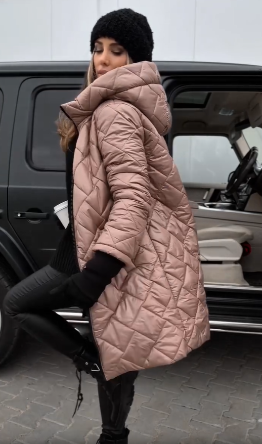 Quilted Hooded Zip Front Longline Puffer Coat