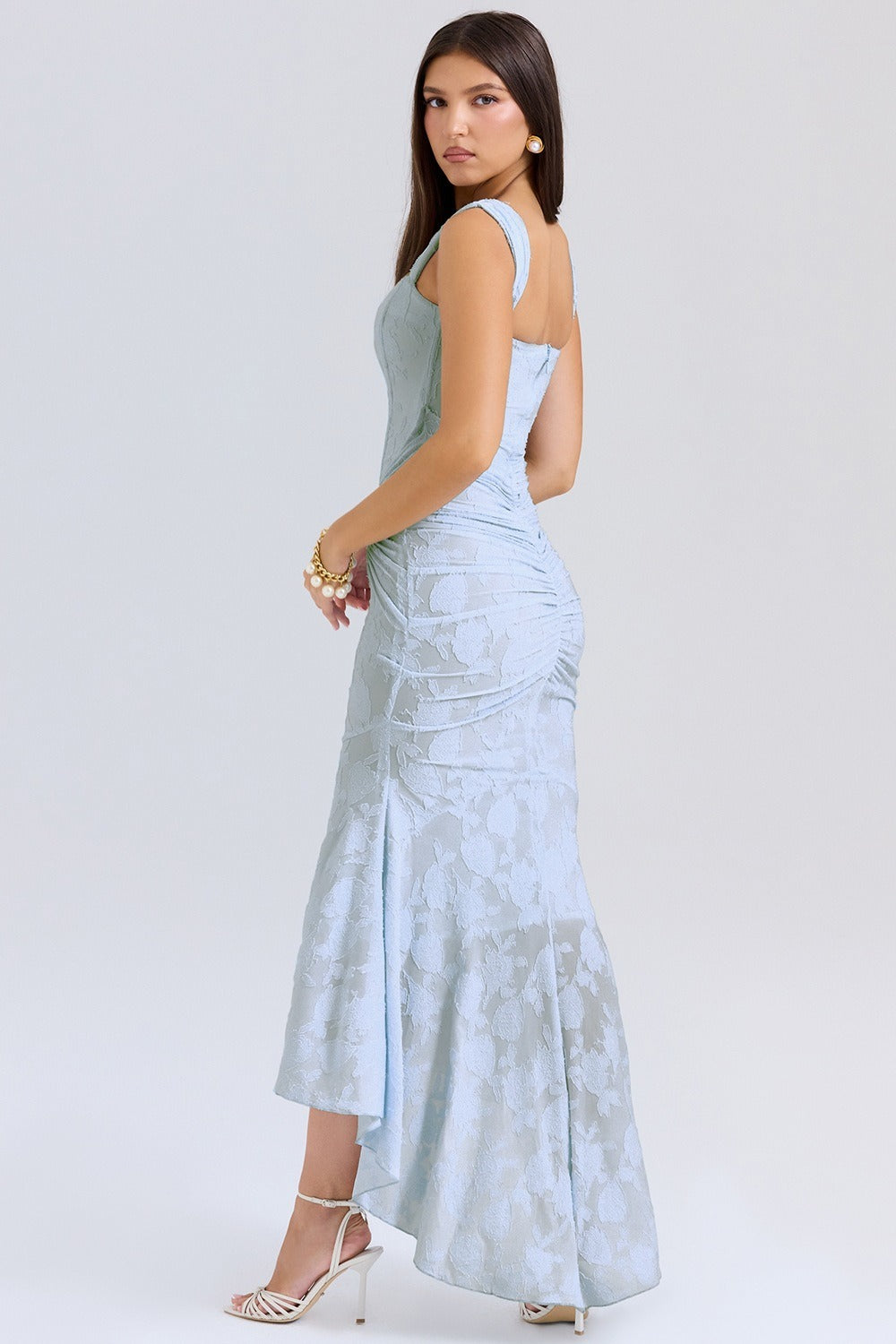 Jacquard Square Neck Corset Ruched Mermaid Gown