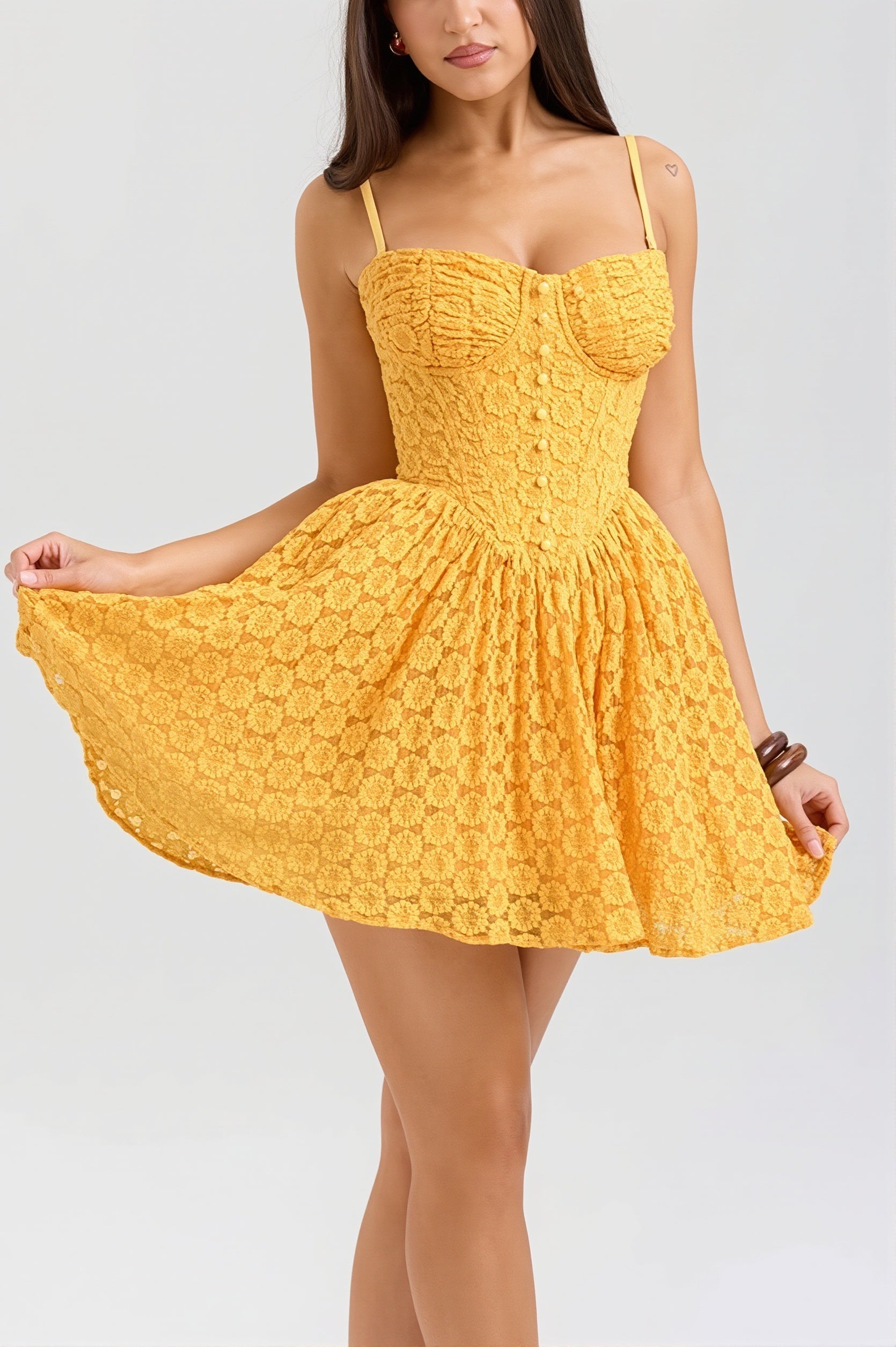 Lace Jacquard Backless Puff Mini Dress - View 3