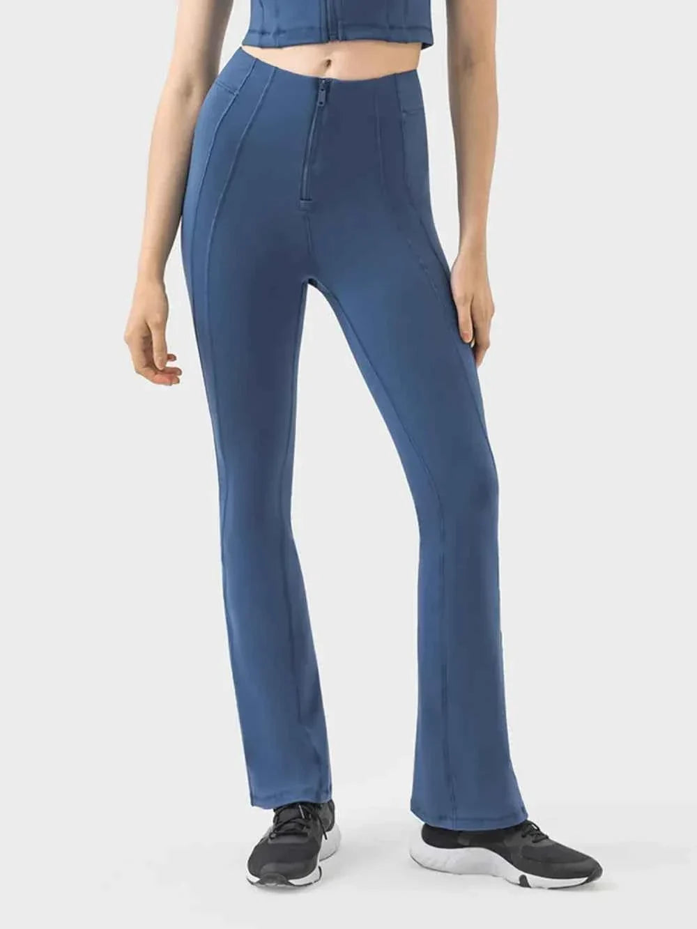 High Waist Zip Front Seam Detail Flare Active Pants 5
