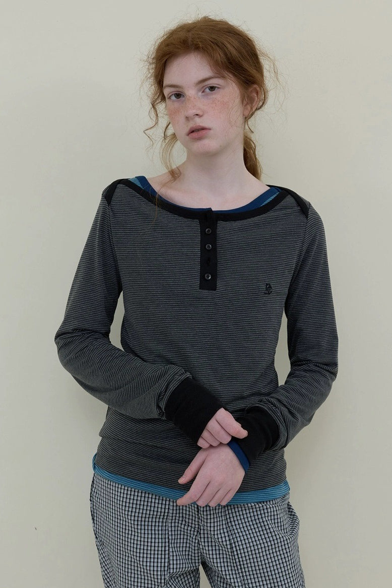 Boat Neck Henley Long Sleeve Top