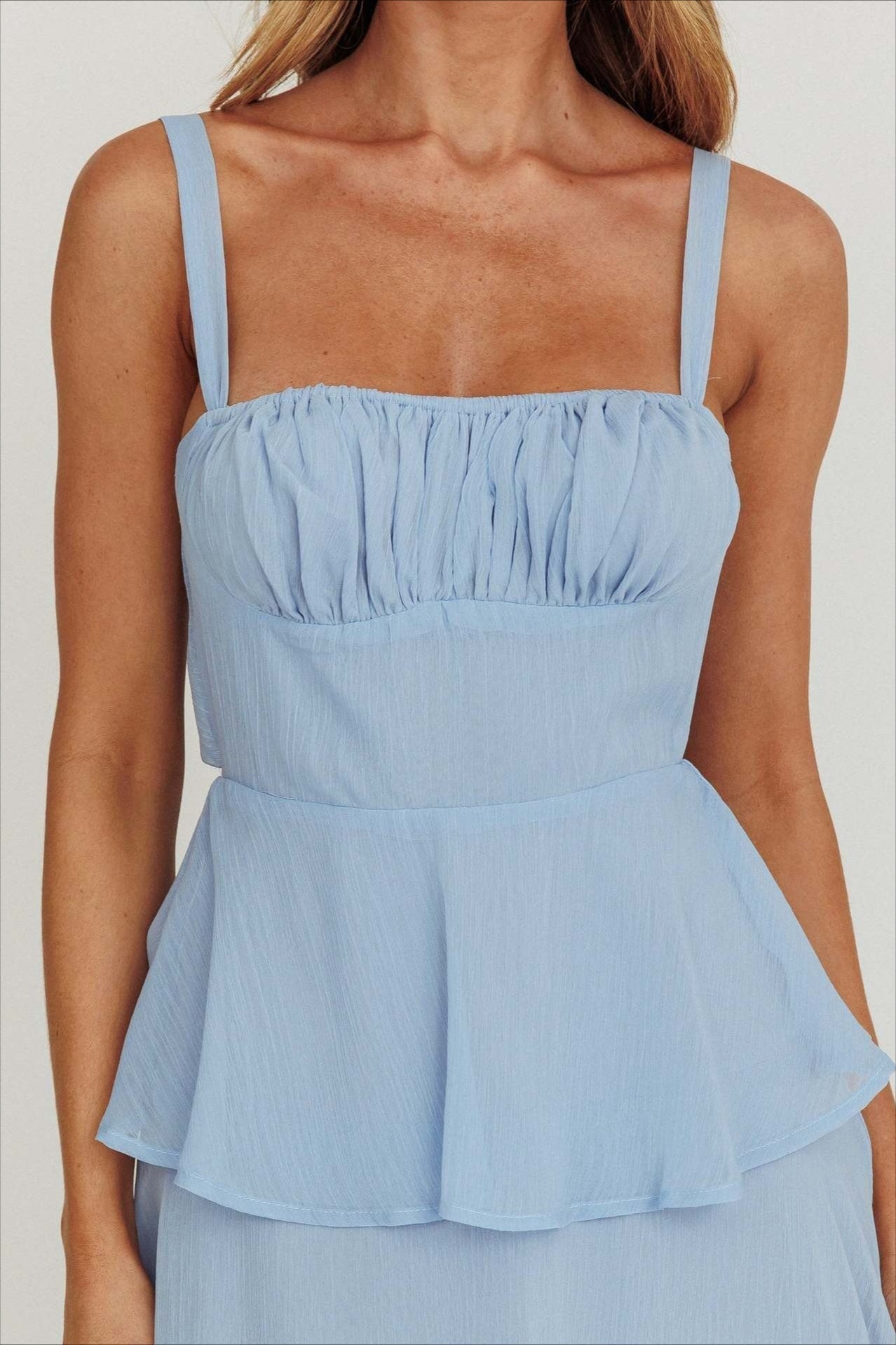 Spaghetti Strap Tiered Ruffle Backless Chiffon Maxi Dress