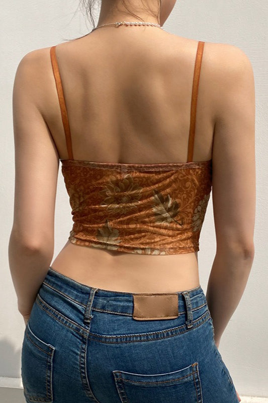 Maple Print Padded Bustier Cami Top