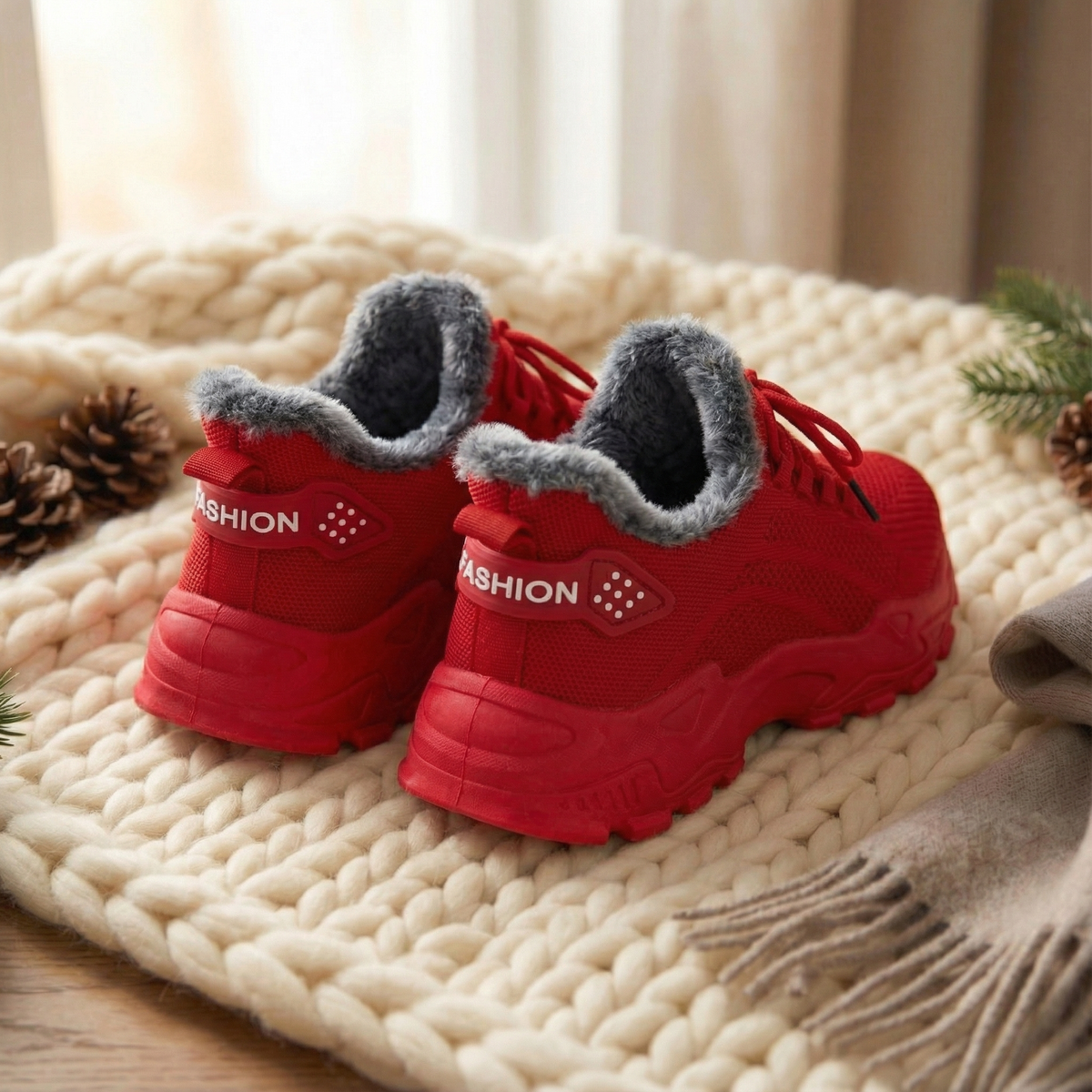 Lace Up Fleece Lined Chunky Sneakers