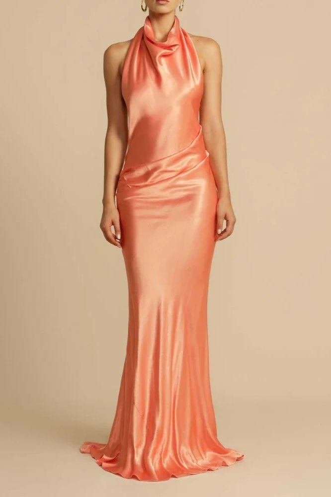 Satin Halter Neck Maxi Dress - View 2