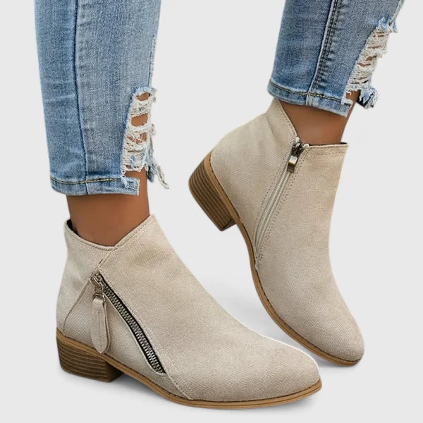 Pointed Toe Side Zip Block Heel Ankle Boots