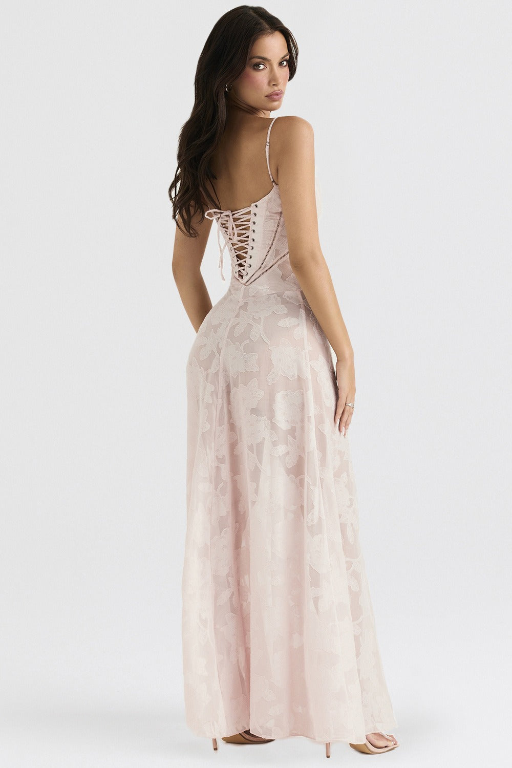 Lace Tie-Strap Romantic Maxi Dress - View 14