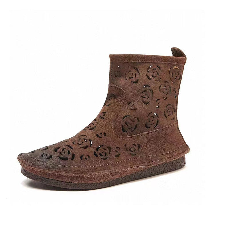 Cut Out Summer Boots Breathable Short Boots in Khaki/Coffee