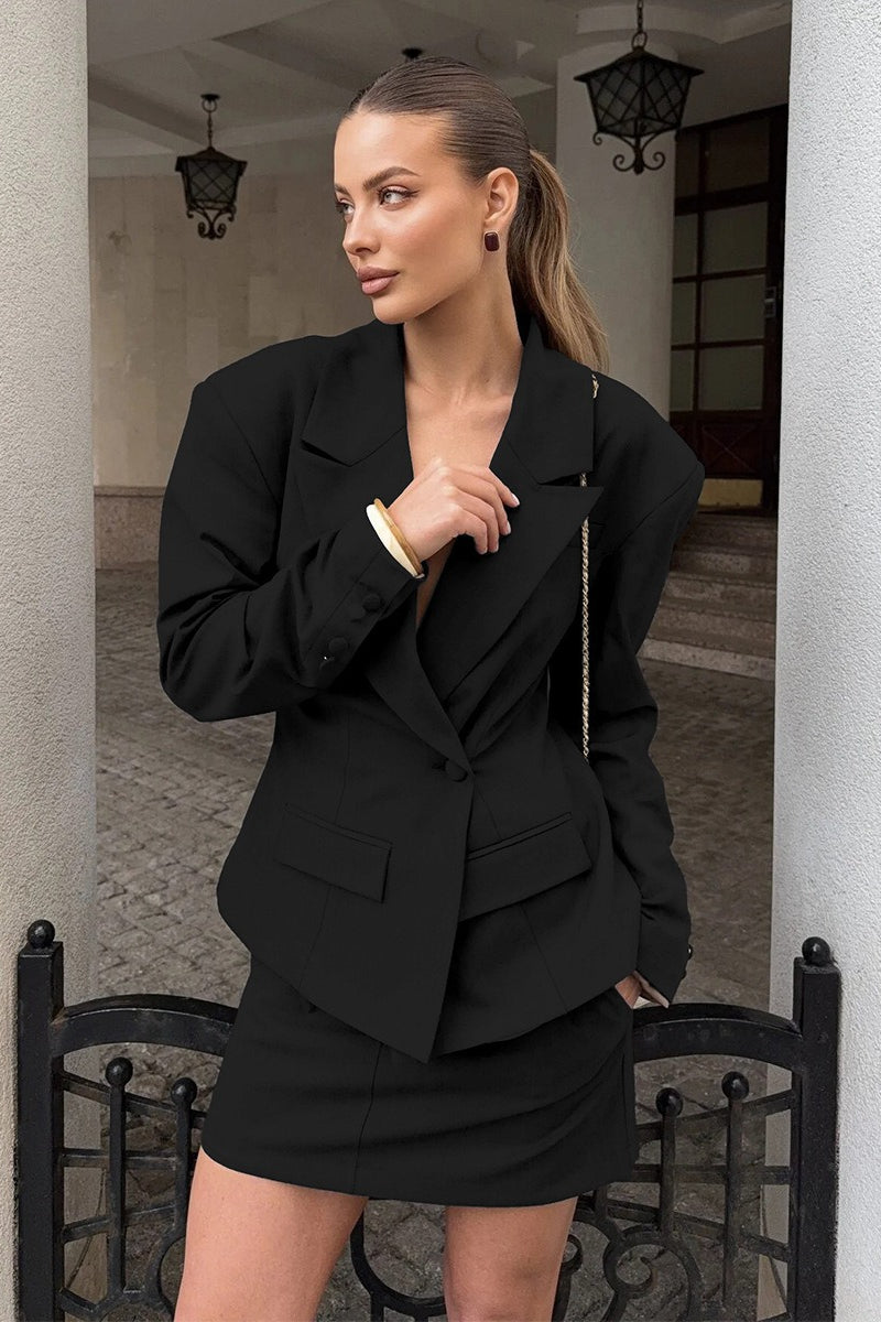 V-Neck Single Button Waist Tie Blazer