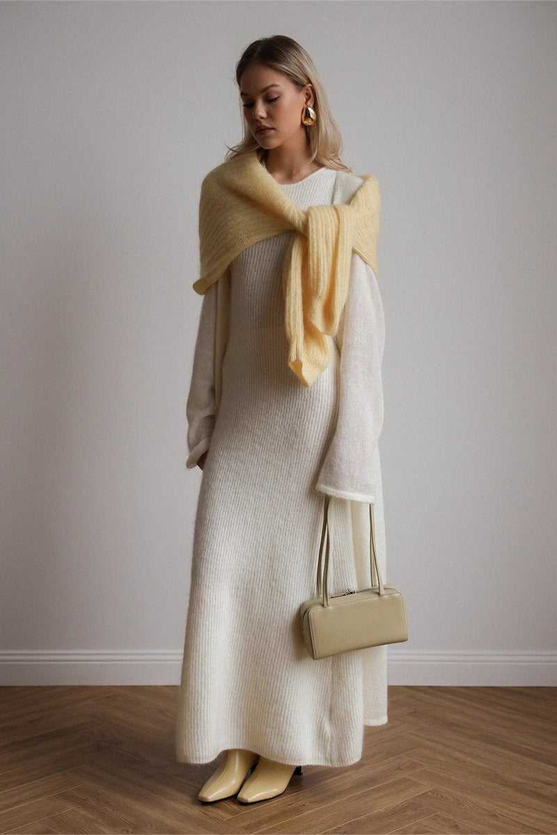 Longline Open Front Cardigan and Crew Neck Knit Maxi Dress Two Piece Set 2