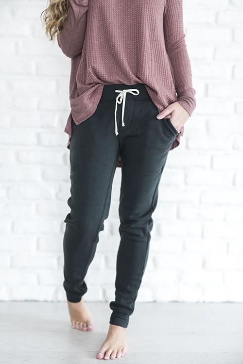 Brushed Drawstring Pockets Pants