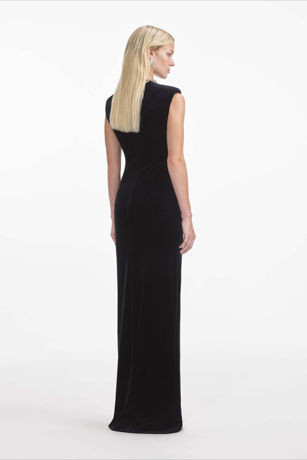 Velvet Crew Neck Cut Out High Split Bodycon Maxi Gown